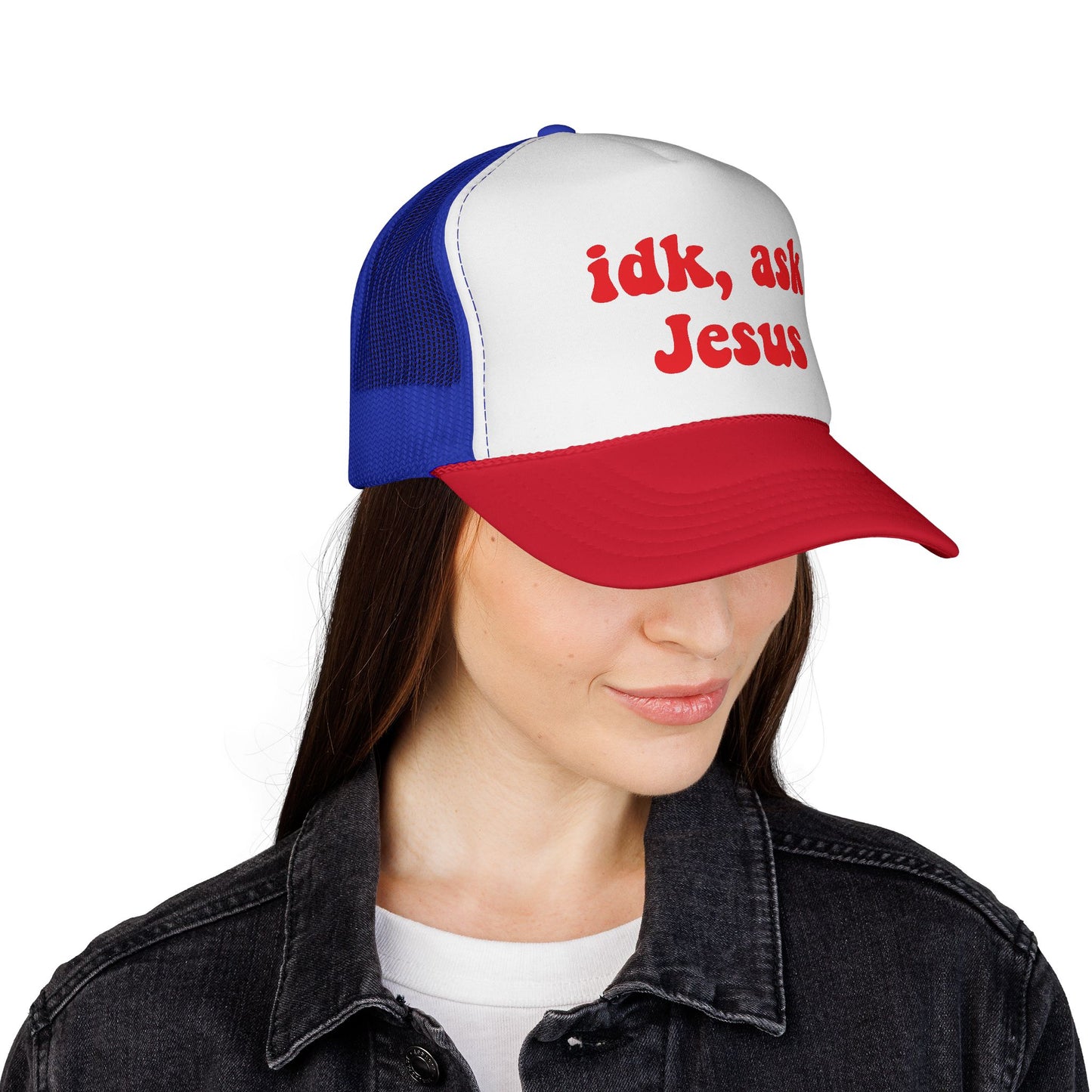 Christian Trucker Hat - "idk, ask Jesus" Mesh Cap