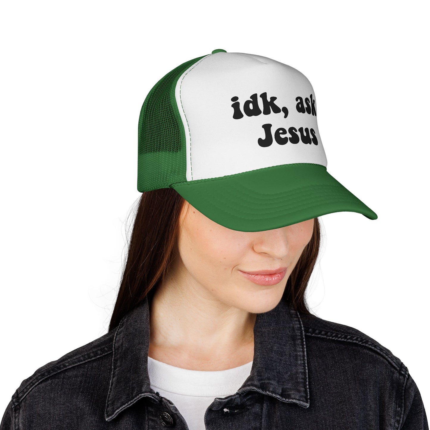 Christian Trucker Hat - "idk, ask Jesus" Mesh Cap