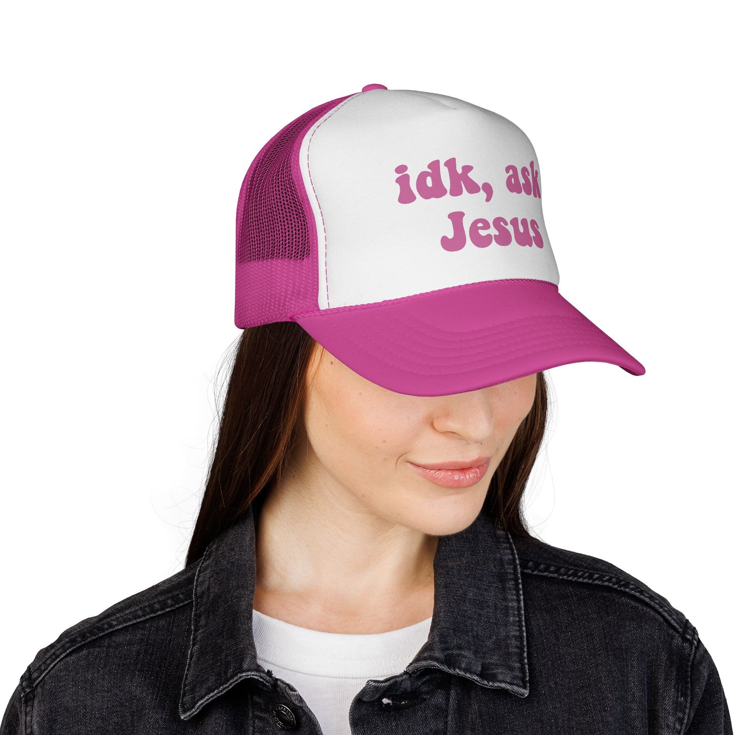 Christian Trucker Hat - "idk, ask Jesus" Mesh Cap