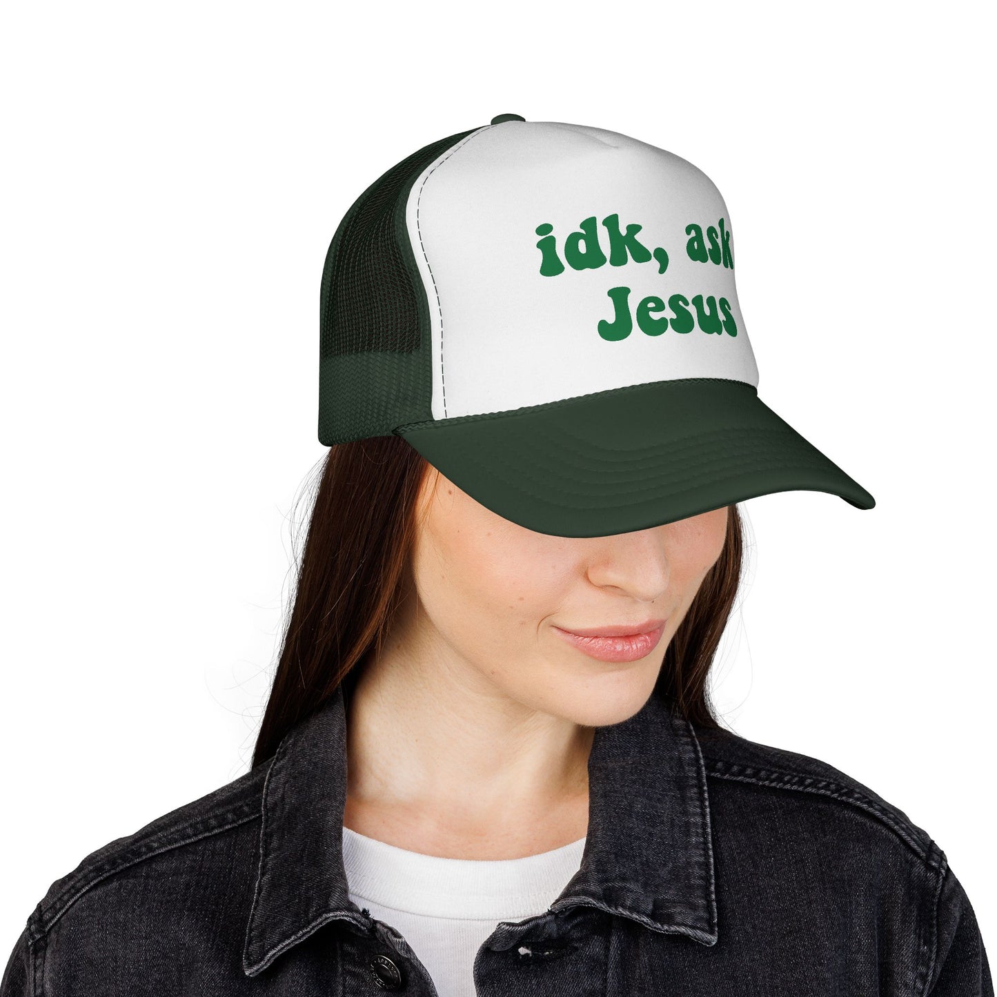 Christian Trucker Hat - "idk, ask Jesus" Mesh Cap